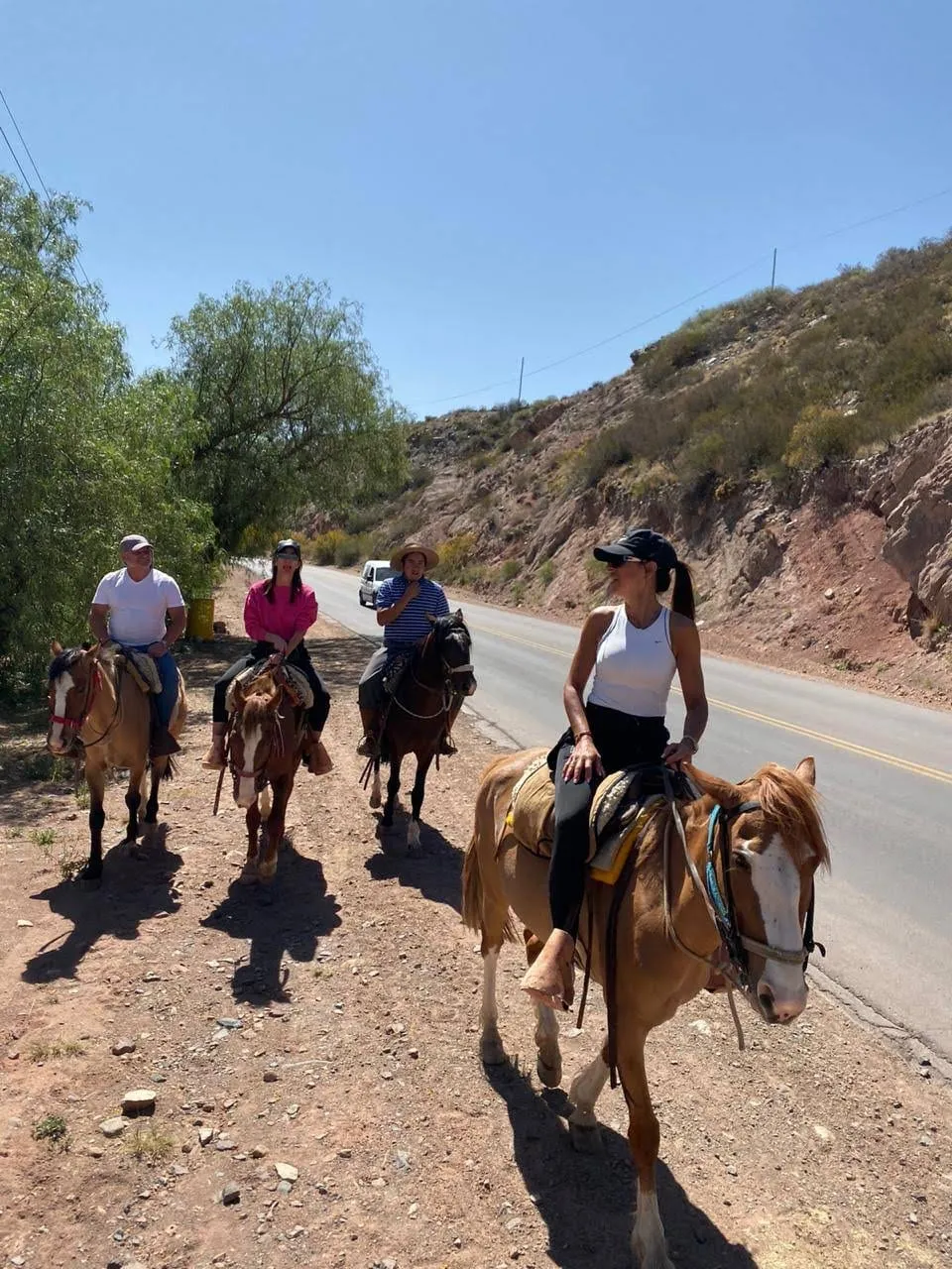 Grupo de jinetes recorriendo un camino de montaña